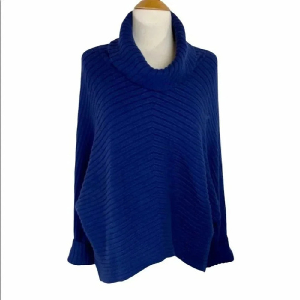 Sahalie XL blue chevron knit cowl neck sweater